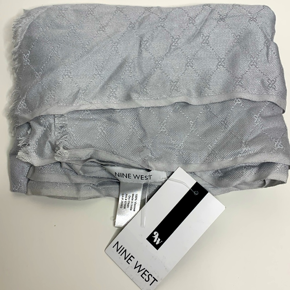 Nine West | Gray Patterned Fringed Long Scarf | Wrap Unisex Winter Accessory NWT
